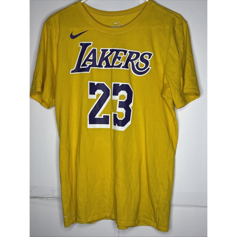 LeBron James #23‎ Los Angeles Lakers NBA Nike Dri-Fit Gold T-Shirt Men's M BLEM